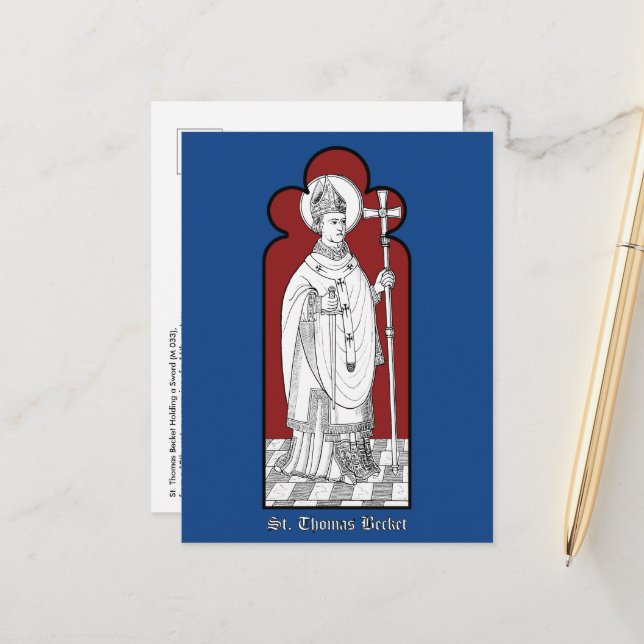 Carte postale Saint Thomas Becket tenant une épée  (Devant/Arrière en situation)