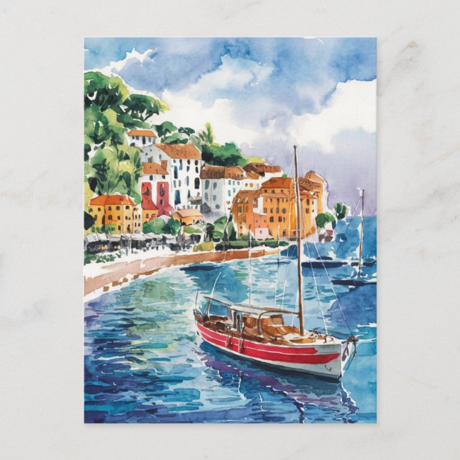 Carte Postale Saint Tropez France Peinture aquarelle (Devant)