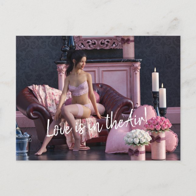 Carte Postale Saint Valentin Beauté en Lingerie sur le canapé (Devant)