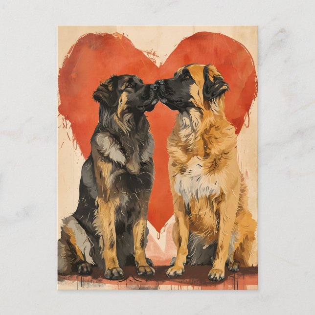 Carte Postale Saint Valentin, chien de Leonberger (Devant)