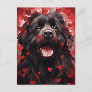 Carte Postale Saint-Valentin, chien de Terre-Neuve