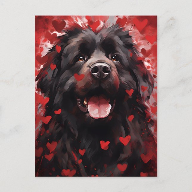 Carte Postale Saint-Valentin, chien de Terre-Neuve (Devant)