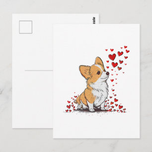 Carte Postale Saint-Valentin Chien Mignon Corgi Fête des amoureu