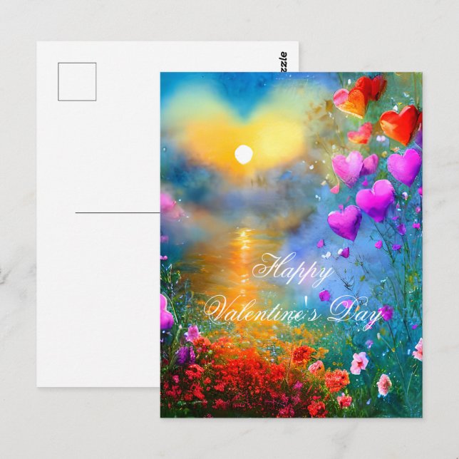 Carte Postale Saint-valentin cœur de coucher de soleil (Devant / Derrière)