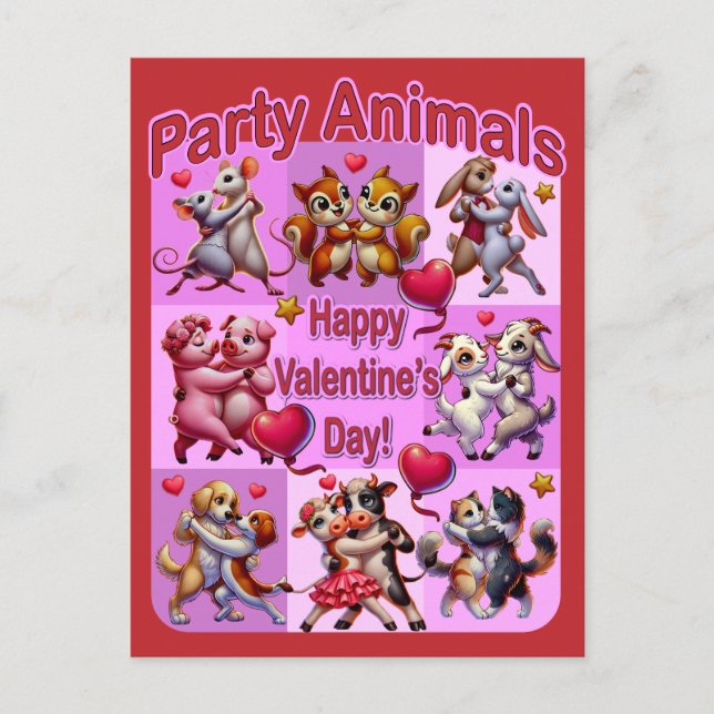 Carte Postale Saint Valentin Couples dansants "Animaux de fête" (Devant)
