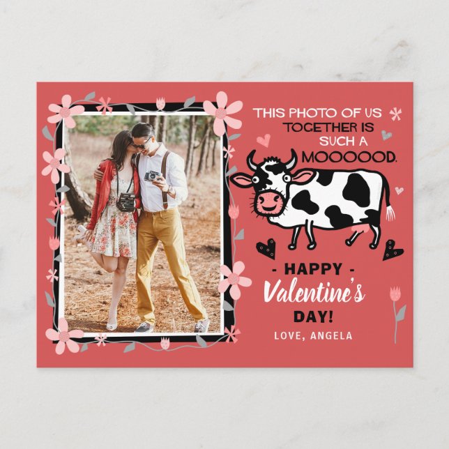 Carte Postale Saint Valentin Cute Cow Custom Couple Photo Drôle (Devant)