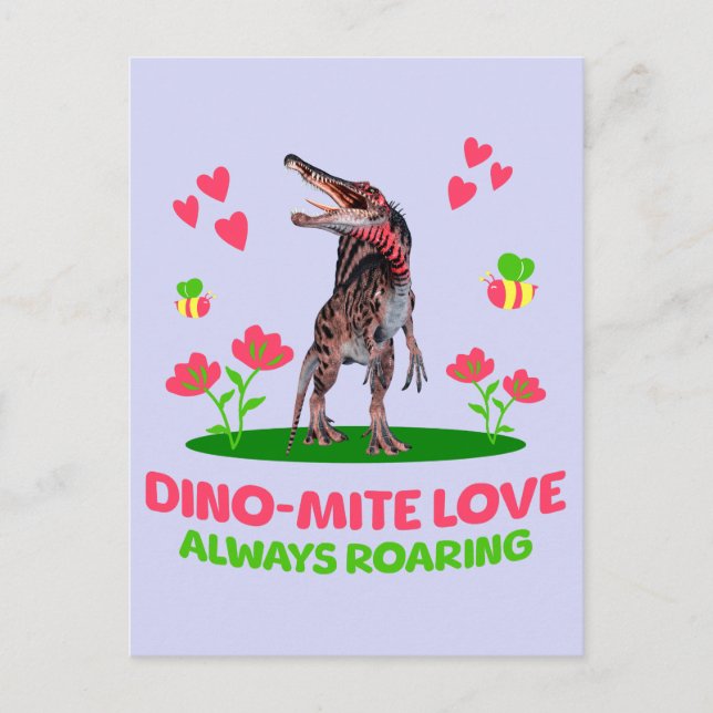 Carte Postale Saint-Valentin de dinosaure mignon pour les enfant (Devant)