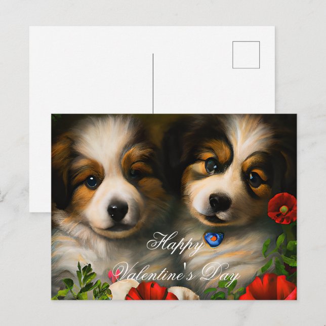 Carte Postale Saint-Valentin des chiots aimés (Devant / Derrière)