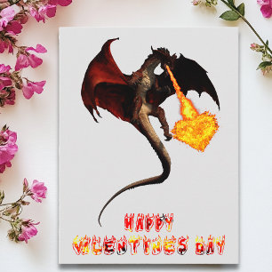 Carte Postale Saint Valentin Dragon Flamme Coeur