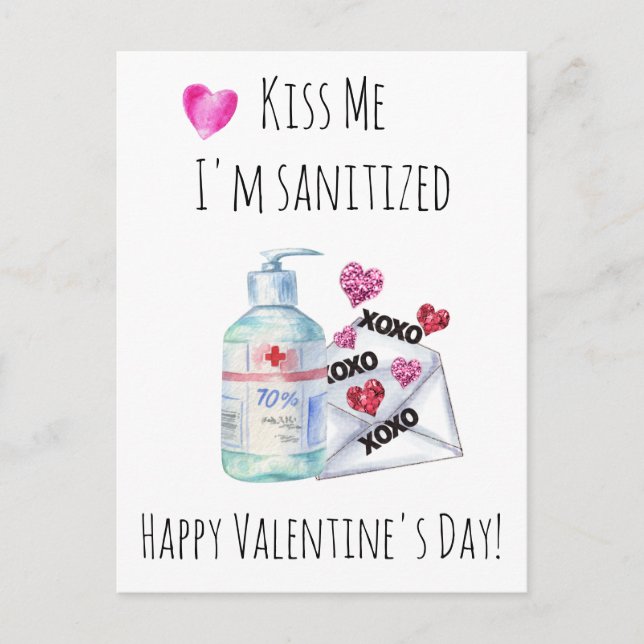 Carte Postale Saint-Valentin, embrasse‑moi, je suis désinfecté (Devant)