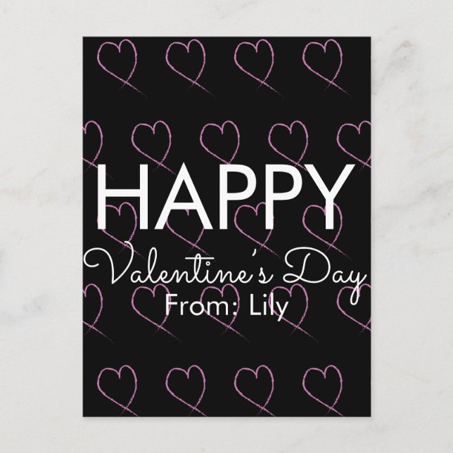 Carte Postale Saint-Valentin Gribouillis Cœurs Rose Noir    (Devant)