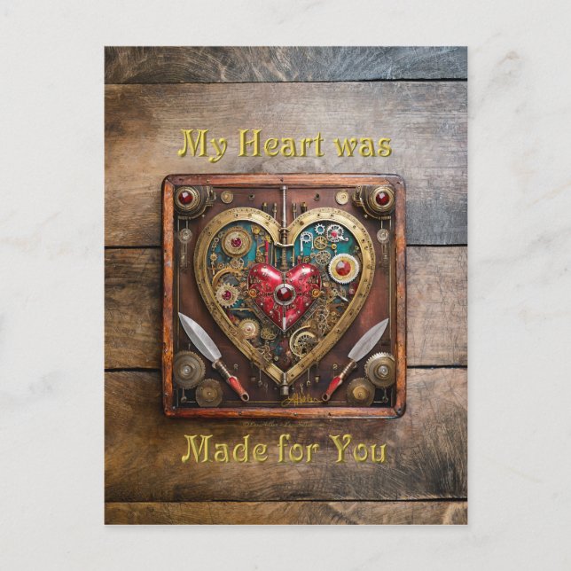 Carte Postale Saint-Valentin Guerrier Steampunk Rubis Et Poignar (Devant)