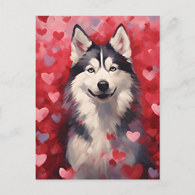 Carte Postale Saint-Valentin husky (Devant)