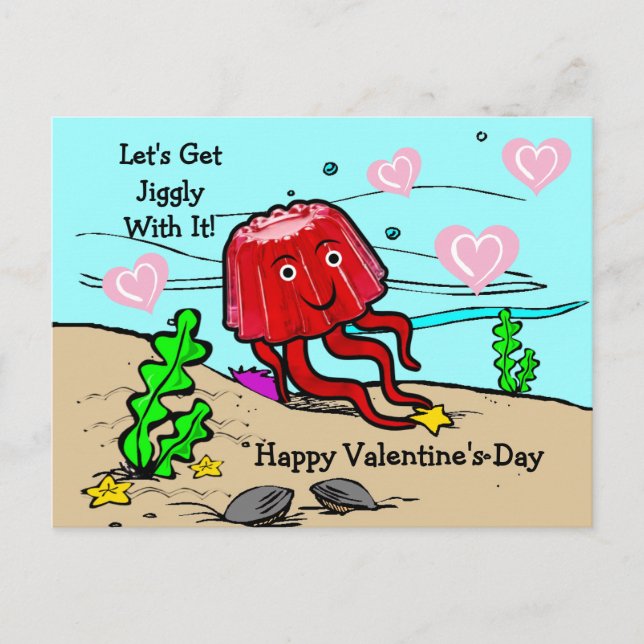 Carte Postale Saint-Valentin Méduse Rouge Faisons-le Bouger (Devant)