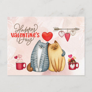 Carte Postale Saint Valentin mignon romantique Chat Couple