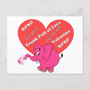 Carte Postale Saint-Valentin mignonne avec éléphant rose