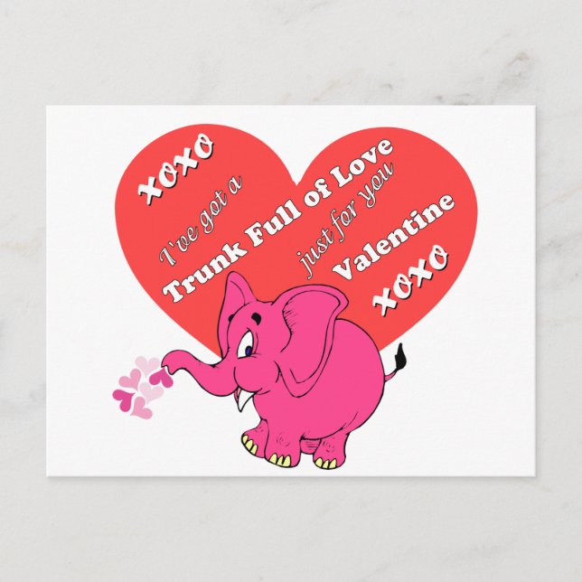 Carte Postale Saint-Valentin mignonne avec éléphant rose (Devant)