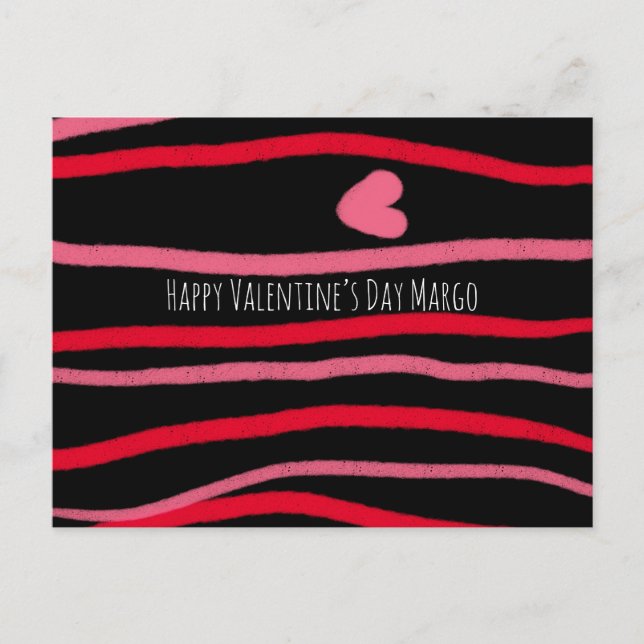 Carte Postale Saint-Valentin peinturluré rayures et cœur noir (Devant)