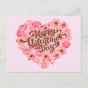 Carte Postale Saint-Valentin Peony rose Coeur floral