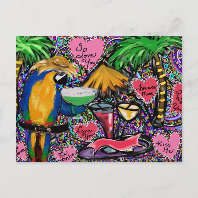 Carte Postale Saint-Valentin perroquet (Devant)