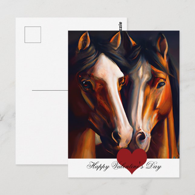 Carte Postale Saint-Valentin qui aime les chevaux (Devant / Derrière)