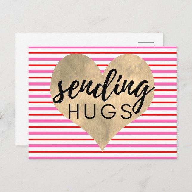 Carte Postale Saint-Valentin Rouge Rose Or Coeur (Devant / Derrière)