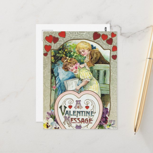 Carte Postale Saint Valentin vintage (Devant/Arrière en situation)