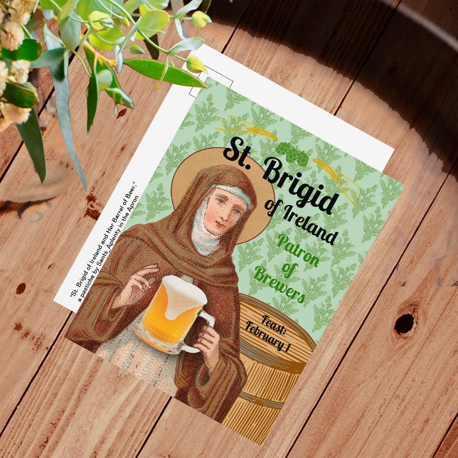 Carte Postale Sainte Brigid d'Irlande et son tonneau de bière (Créateur téléchargé)