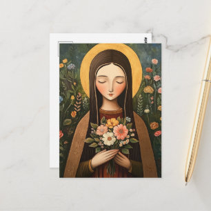 Carte Postale Sainte femme magnifique avec des fleurs