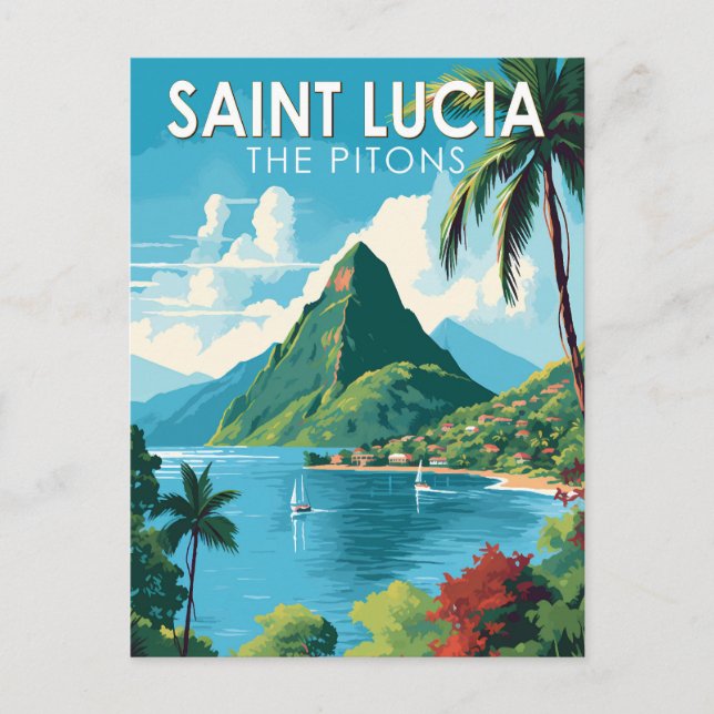 Carte Postale Sainte-Lucie Les Pitons Travel Art Vintage (Devant)