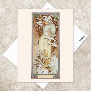 Carte Postale Saison d'hiver Illustration de mode Alphonse Mucha
