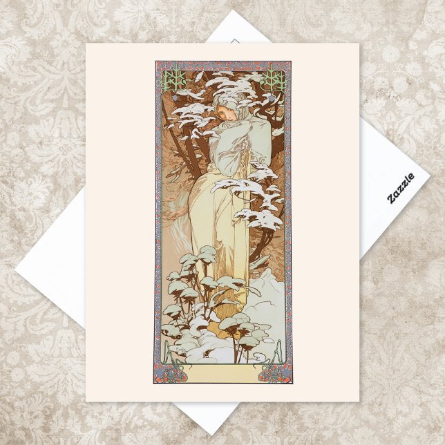 Carte Postale Saison d'hiver Illustration de mode Alphonse Mucha (Créateur téléchargé)
