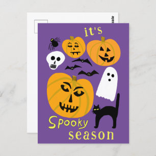 Carte Postale Saison éffrayante Citrouilles Ghost Bat HAPPY HALL