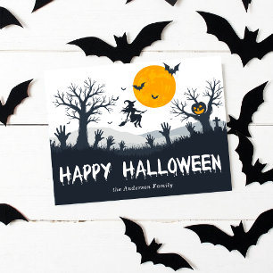 Carte Postale Saison effrayante Joyeux Halloween Sorcière Chauve
