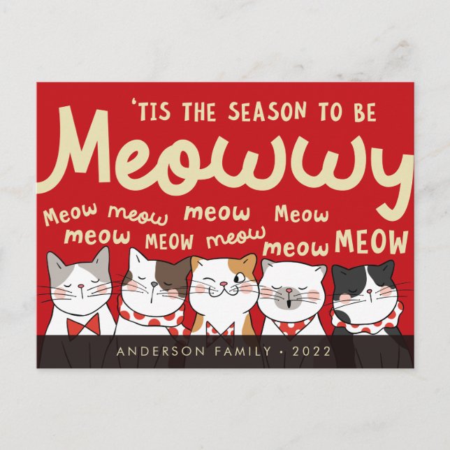 Carte Postale Saison être Meowwy Funny Cute Cats Caroling (Devant)