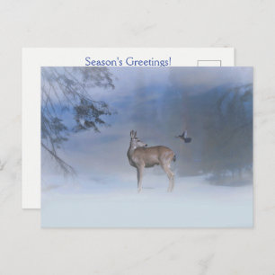 Carte Postale Saisons de vacances Salutations Blue Bird Deer
