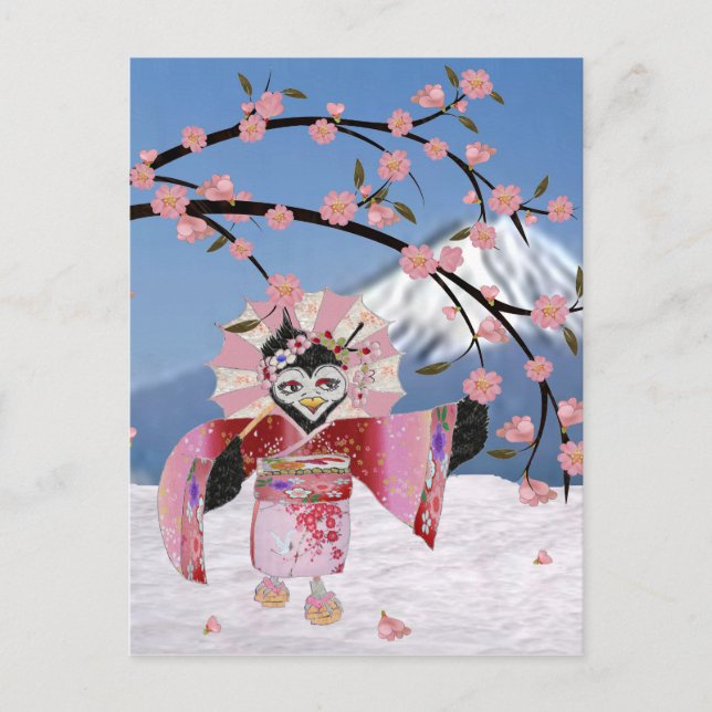 Carte Postale Sakura Geisha Bird dans les fleurs de cerisiers de (Devant)