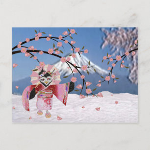 Carte Postale Sakura Geisha Oiseau dans les Cerisiers en Fleur s