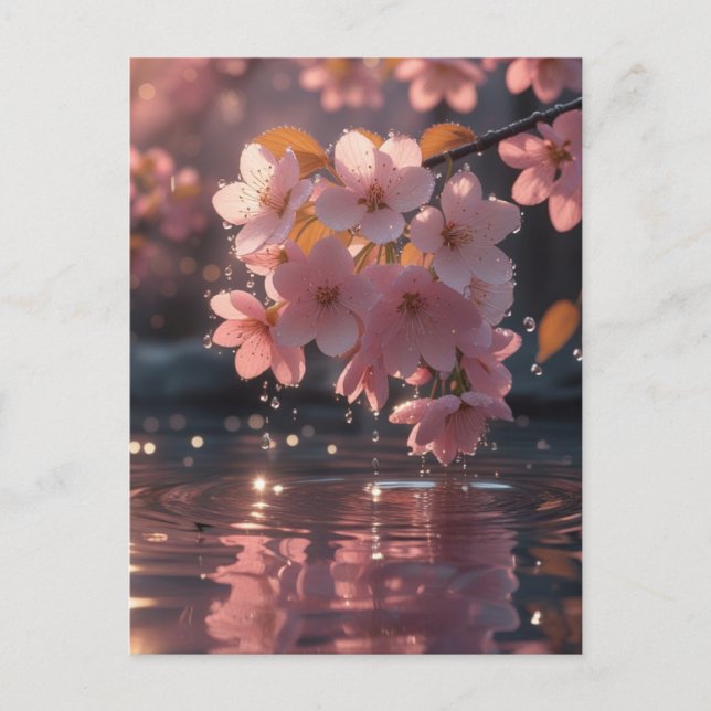 Carte Postale Sakura Rose Fleurit Sur L'Eau | Serene Spring Nat (Devant)