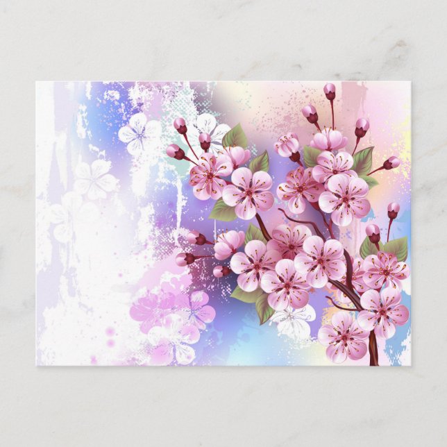 Carte Postale Sakura rose sur la peinture Arrière - plan (Devant)