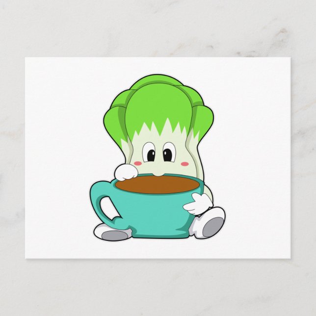 Carte Postale Salade avec tasse de café (Devant)