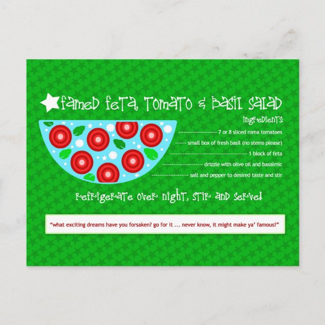 CARTE POSTALE SALADE DE BASILE DE FETA TOMATO (Devant)
