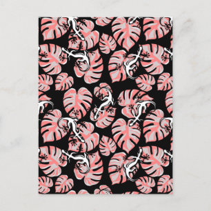 Carte Postale Salamander Et Feuilles Rose Répétant Motif