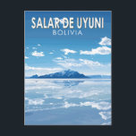 Carte Postale Salar de Uyuni Bolivie Travel Art Vintage<br><div class="desc">Salar de Uyuni dans un style vectoriel. Salar de Uyuni,  au milieu des Andes dans le sud-ouest de la Bolivie,  est le plus grand appartement salé au monde.</div>