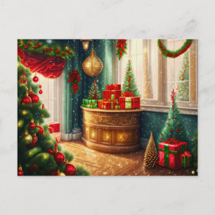 Carte Postale Salle à la décoration festive, Noël traditionnel