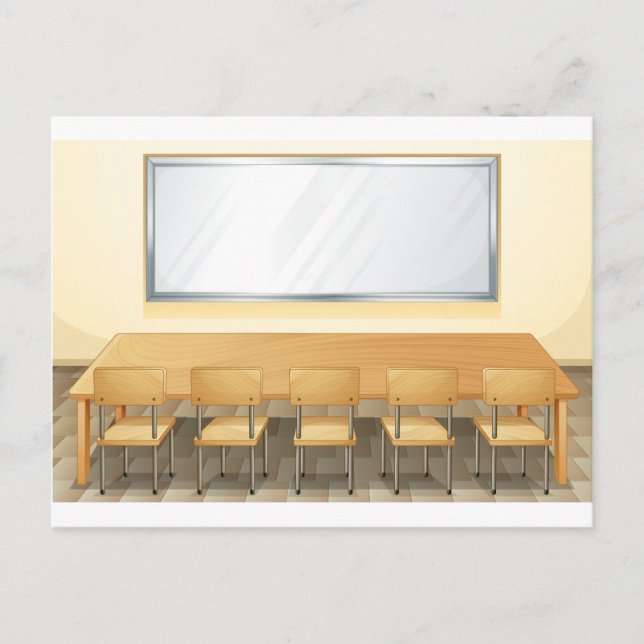Carte Postale Salle de classe avec tableau blanc et chaises (Devant)