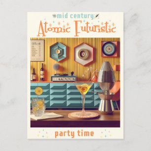 Carte Postale Salle de fête Rétro Futuriste du Milieu du Siècle 