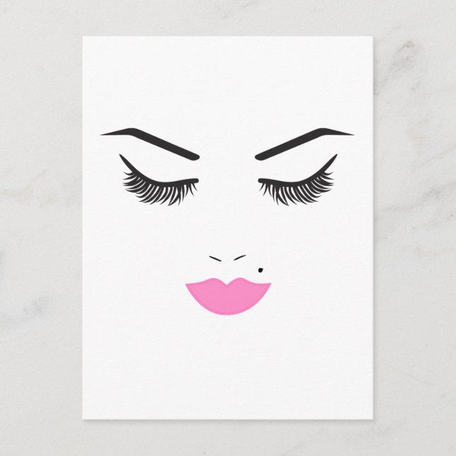Carte Postale Salon Beauty Maquillage Visage Lashes & Lèvres Ros (Devant)