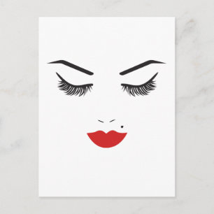 Carte Postale Salon Beauty Maquillage Visage Lashes & Lèvres rou