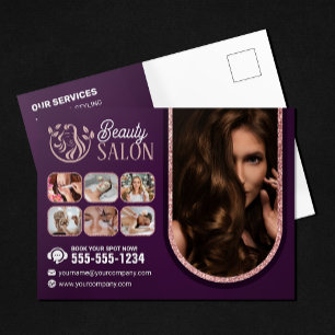 Carte Postale Salon de beauté Chic Rose Gold pour cheveux, ongle